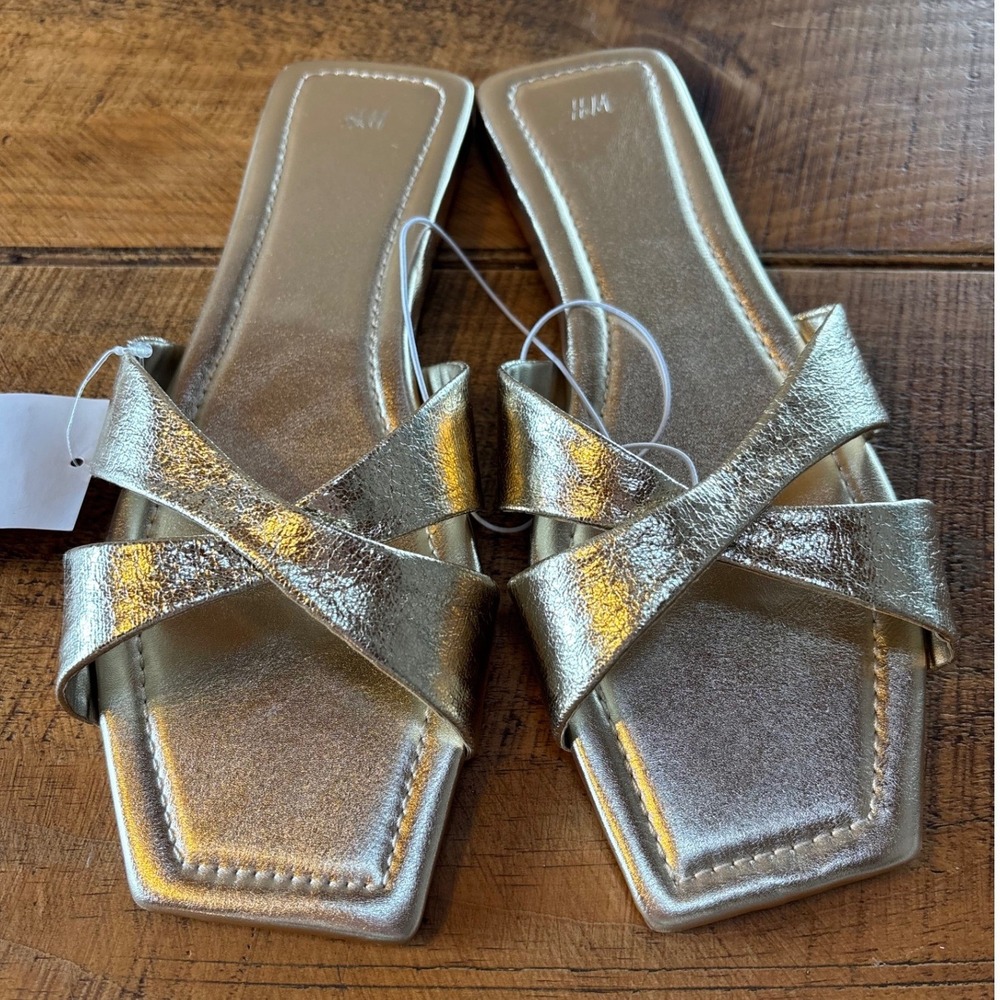 NEW‎ H&M Womens Gold Metallic Sandals Slides Dressy Size 9